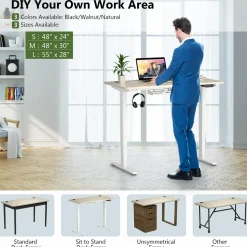Tangkula Universal Wood Table Top, 48 x 30 inch Solid One-Piece Desktop for Standard & Sit to Stand Desk Frame