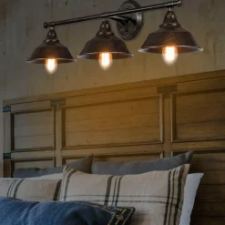 Tangkula Vanity Light, 3 Light Wall Sconce, Industrial Metal Wall Mount Lamp(Black)