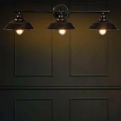 Tangkula Vanity Light, 3 Light Wall Sconce, Industrial Metal Wall Mount Lamp(Black)