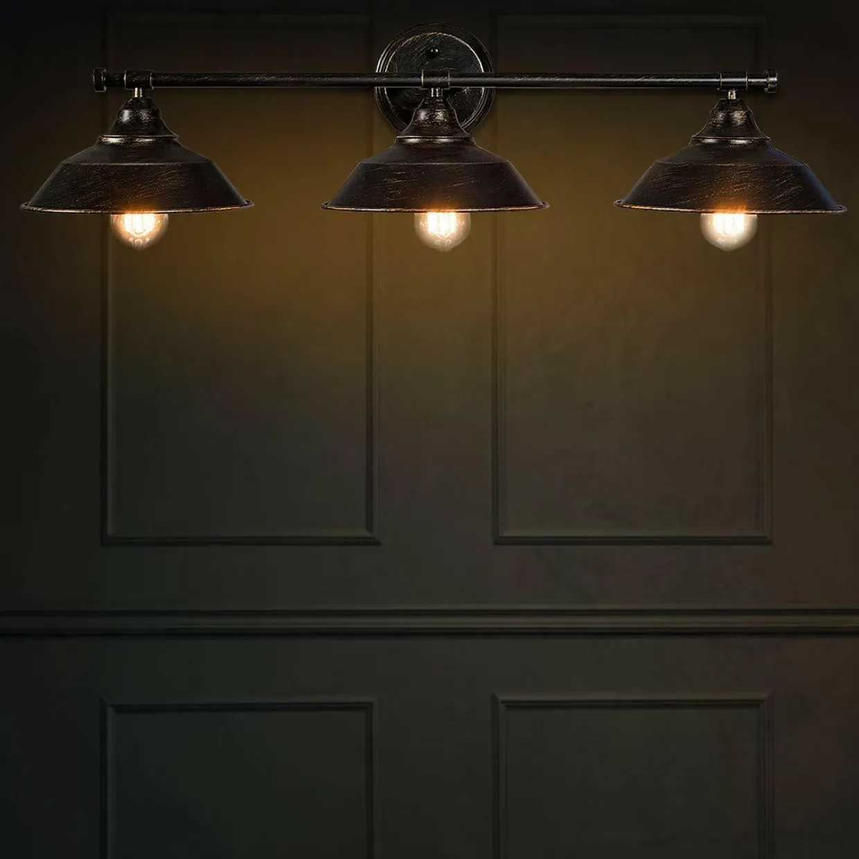Tangkula Vanity Light, 3 Light Wall Sconce, Industrial Metal Wall Mount Lamp(Black)