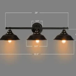 Tangkula Vanity Light, 3 Light Wall Sconce, Industrial Metal Wall Mount Lamp(Black)
