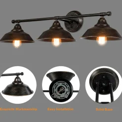 Tangkula Vanity Light, 3 Light Wall Sconce, Industrial Metal Wall Mount Lamp(Black)
