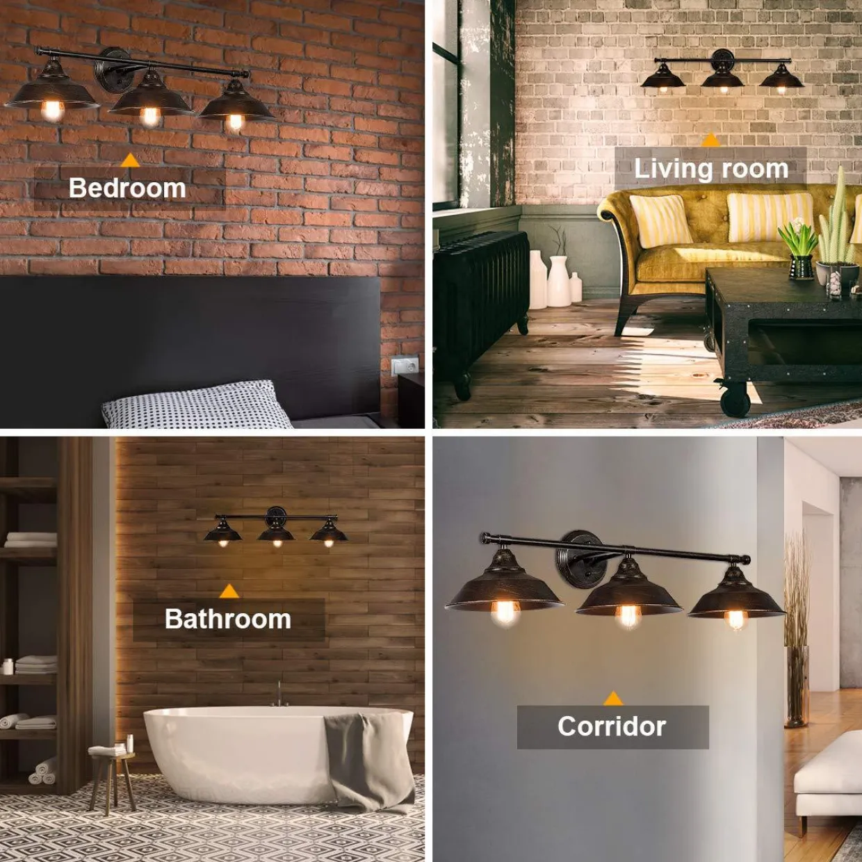 Tangkula Vanity Light, 3 Light Wall Sconce, Industrial Metal Wall Mount Lamp(Black)