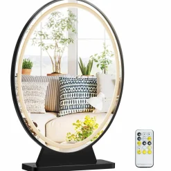 Tangkula Vanity Makeup Mirror with Lights, Round HD Lighted Mirror w/Remote Control