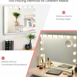 Tangkula Vanity Makeup Mirror with 15 Pcs LED Bulbs, 10X Magnification