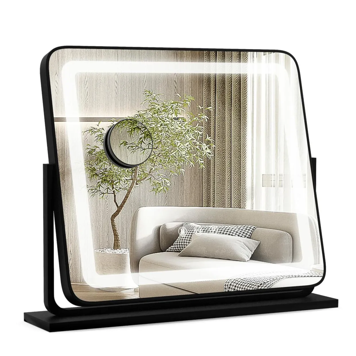 Tangkula Vanity Mirror with LED Lights, 22" x19" Lighted Mirror w/Dimmable 3 Color Modes