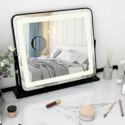 Tangkula Vanity Mirror with LED Lights, 22" x19" Lighted Mirror w/Dimmable 3 Color Modes