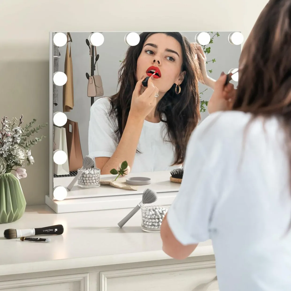Tangkula Vanity Mirror with Light, 22" x 17" Makeup Mirror with 14 Bulbs