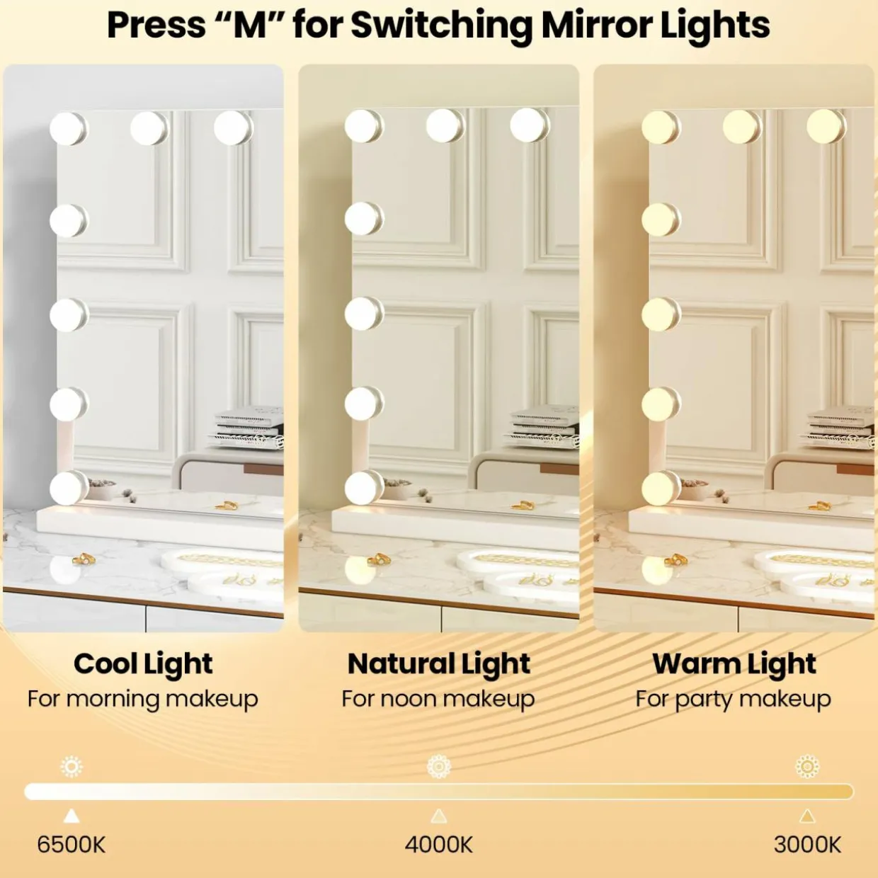 Tangkula Vanity Mirror with Light, 22" x 17" Makeup Mirror with 14 Bulbs