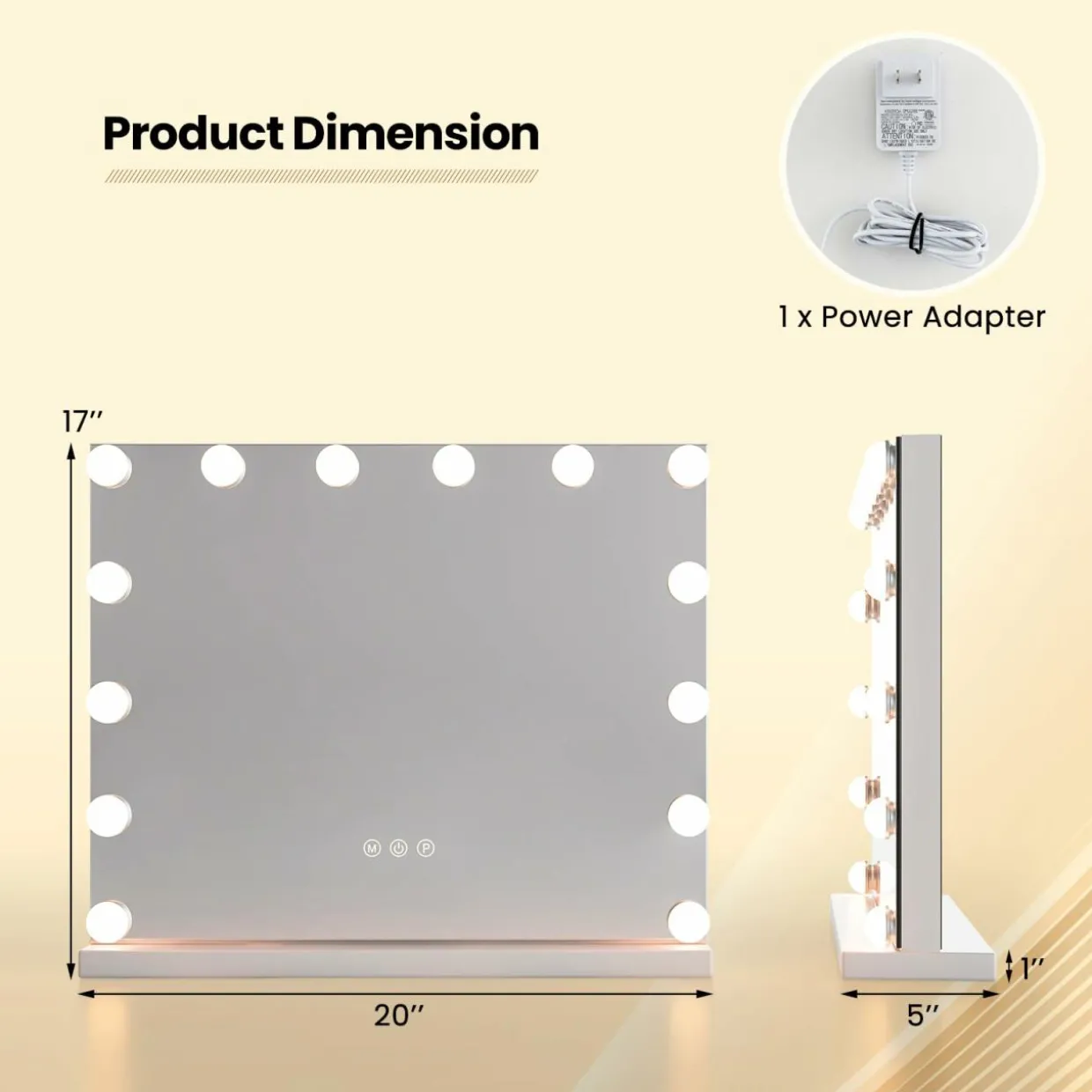 Tangkula Vanity Mirror with Light, 22" x 17" Makeup Mirror with 14 Bulbs