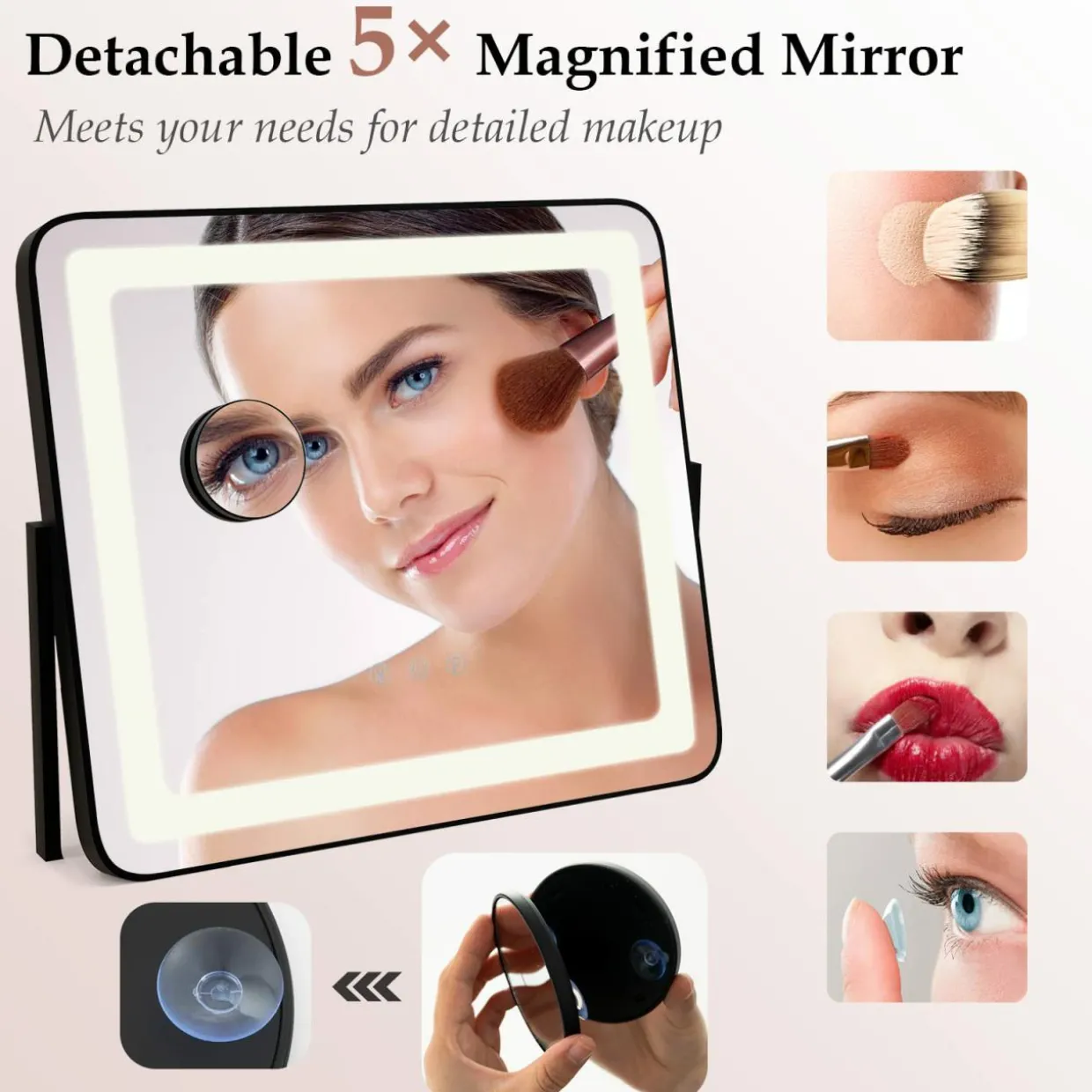 Tangkula Vanity Mirror with LED Lights, 22" x19" Lighted Mirror w/Dimmable 3 Color Modes