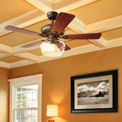 Tangkula Vintage Ceiling Fan with Light, 52-Inch Indoor Ceiling Fan with Glass shade, LED Ceiling Fan (Espresso)