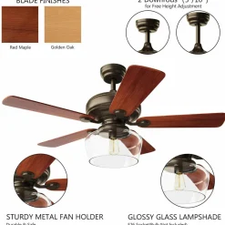 Tangkula Vintage Ceiling Fan with Light, 52-Inch Indoor Ceiling Fan with Glass shade, LED Ceiling Fan (Espresso)