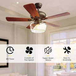 Tangkula Vintage Ceiling Fan with Light, 52-Inch Indoor Ceiling Fan with Glass shade, LED Ceiling Fan (Espresso)