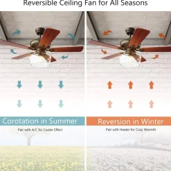 Tangkula Vintage Ceiling Fan with Light, 52-Inch Indoor Ceiling Fan with Glass shade, LED Ceiling Fan (Espresso)