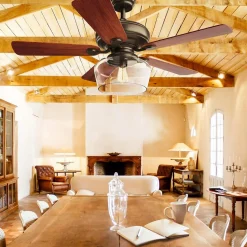 Tangkula Vintage Ceiling Fan with Light, 52-Inch Indoor Ceiling Fan with Glass shade, LED Ceiling Fan (Espresso)