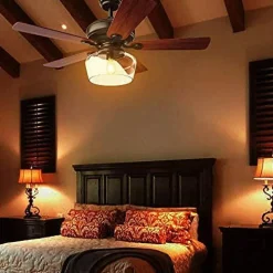 Tangkula Vintage Ceiling Fan with Light, 52-Inch Indoor Ceiling Fan with Glass shade, LED Ceiling Fan (Espresso)