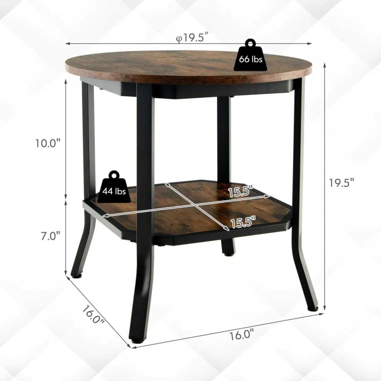 Tangkula Vintage Round End Table, Industrial 2-Tier Side Table with Storage Shelf & Steel Frame