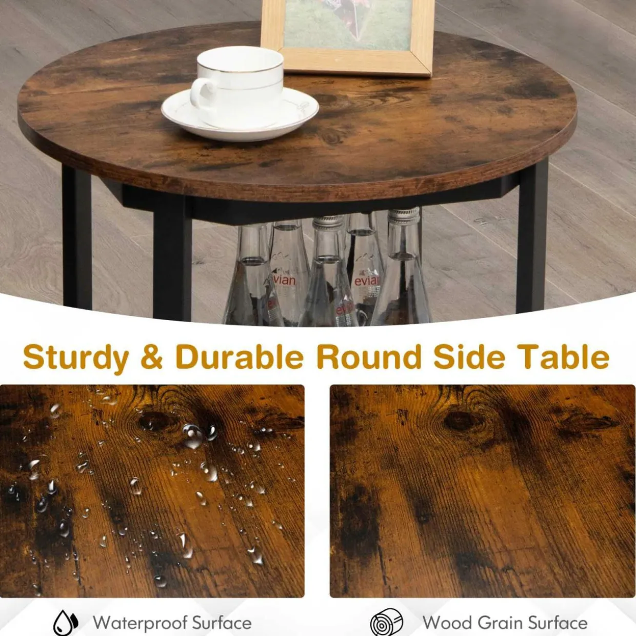 Tangkula Vintage Round End Table, Industrial 2-Tier Side Table with Storage Shelf & Steel Frame