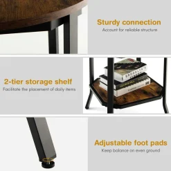 Tangkula Vintage Round End Table, Industrial 2-Tier Side Table with Storage Shelf & Steel Frame