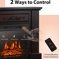Tangkula 1400W 32 Inches Electric Fireplace with Mantel, Freestanding Fireplace Heater with 3D Flame Effect, Remote Control
