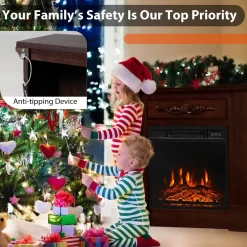 Tangkula 1400W 32 Inches Electric Fireplace with Mantel, Freestanding Fireplace Heater with 3D Flame Effect, Remote Control