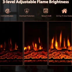 Tangkula 1400W 32 Inches Electric Fireplace with Mantel, Freestanding Fireplace Heater with 3D Flame Effect, Remote Control