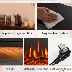 Tangkula 1400W 32 Inches Electric Fireplace with Mantel, Freestanding Fireplace Heater with 3D Flame Effect, Remote Control