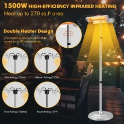 Tangkula 1500W Electric Patio Heater, Fast Heating 270 Sq.Ft Infrared Heater with 3 Modes