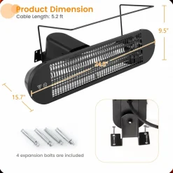 Tangkula 1500W Electric Patio Heater, Wall Mounted Fast Heating Infrared Heater with Remote Control