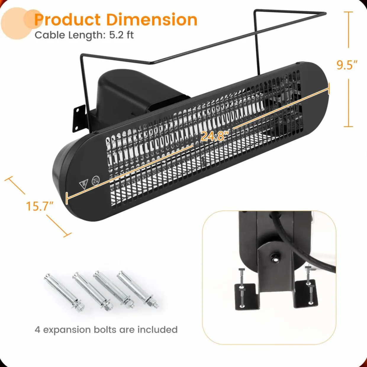 Tangkula 1500W Electric Patio Heater, Wall Mounted Fast Heating Infrared Heater with Remote Control