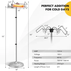 Tangkula 1500W Electric Patio Heater, Fast Heating 270 Sq.Ft Infrared Heater with 3 Modes