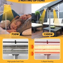Tangkula 1500W Electric Patio Heater, Fast Heating 270 Sq.Ft Infrared Heater with 3 Modes
