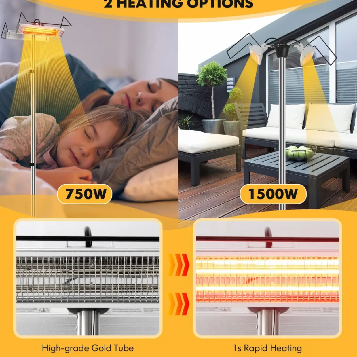 Tangkula 1500W Electric Patio Heater, Fast Heating 270 Sq.Ft Infrared Heater with 3 Modes
