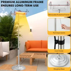 Tangkula 1500W Electric Patio Heater, Fast Heating 270 Sq.Ft Infrared Heater with 3 Modes