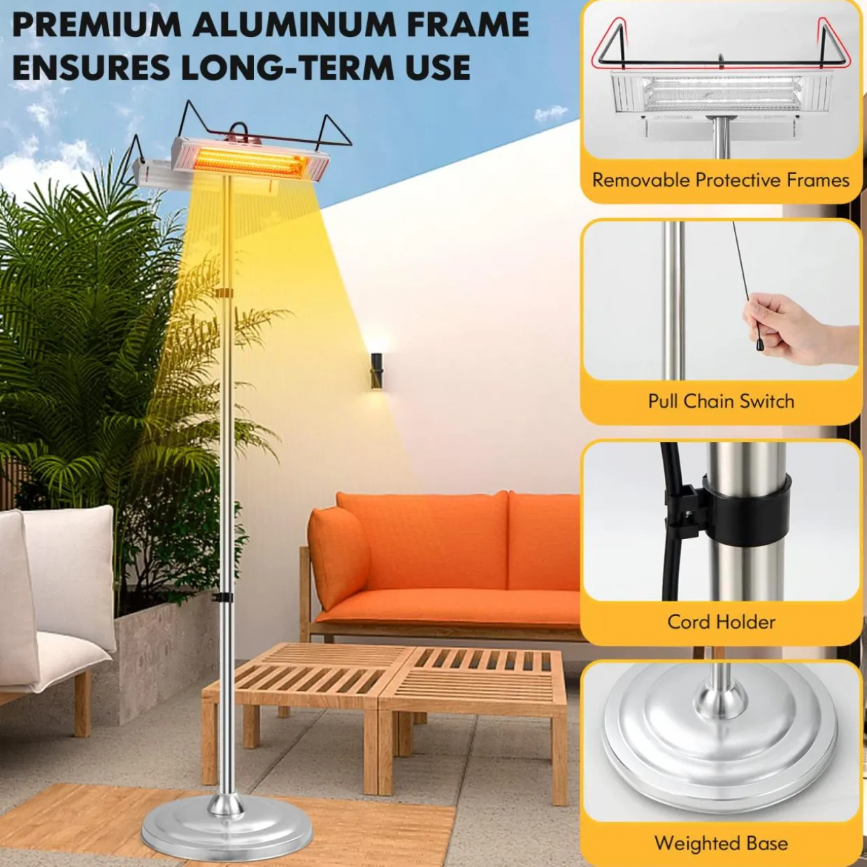 Tangkula 1500W Electric Patio Heater, Fast Heating 270 Sq.Ft Infrared Heater with 3 Modes