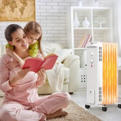 Tangkula 1500W Oil Filled Radiator Heater, Portable Space Heater Radiator w/ 3 Heating Modes & Adjustable Thermostat