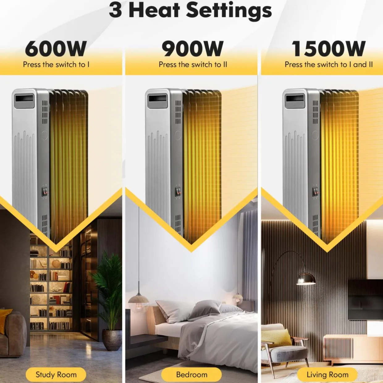 Tangkula 1500W Oil Filled Radiator Heater, Electric Space Heater with 3 Heat Settings