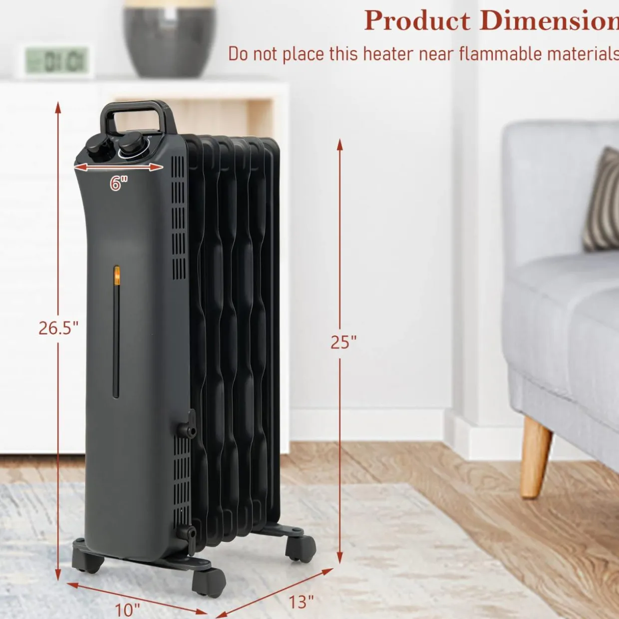 Tangkula 1500W Oil Filled Radiator Heater, Electric Space Heater with 3 Heating Modes
