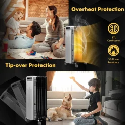 Tangkula 1500W Oil Filled Radiator Heater, Electric Space Heater with 3 Heat Settings
