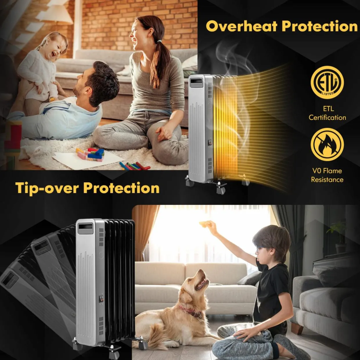 Tangkula 1500W Oil Filled Radiator Heater, Electric Space Heater with 3 Heat Settings