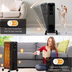 Tangkula 1500W Oil Filled Radiator Heater, Portable Space Heater Radiator w/ 3 Heating Modes & Adjustable Thermostat