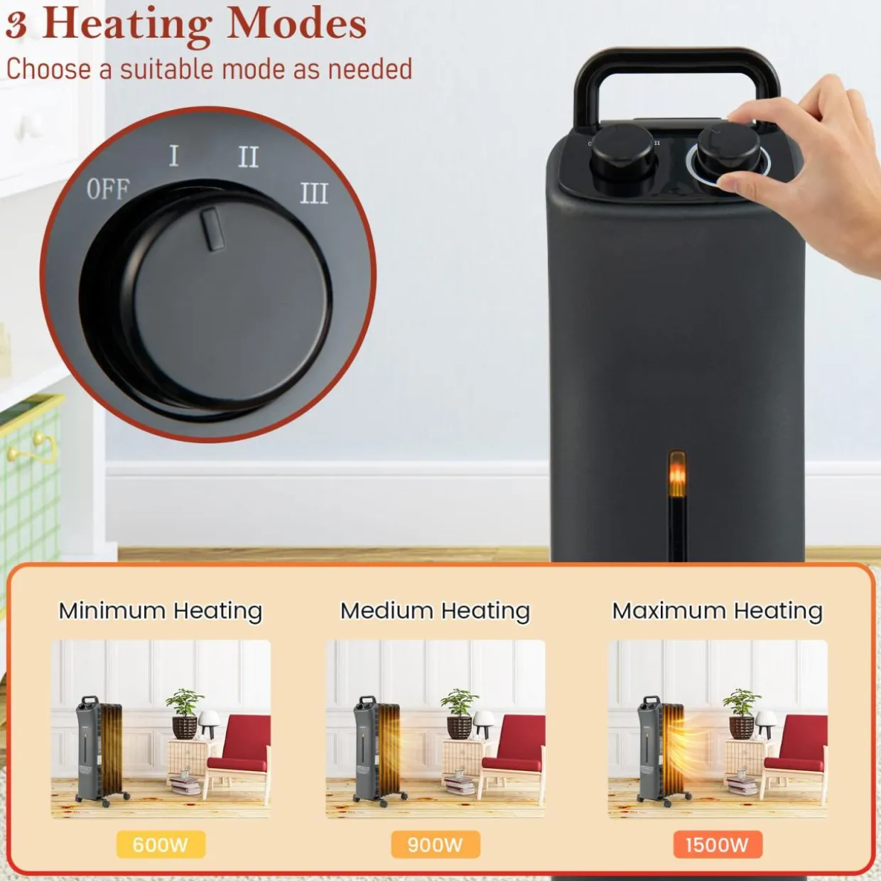 Tangkula 1500W Oil Filled Radiator Heater, Electric Space Heater with 3 Heating Modes