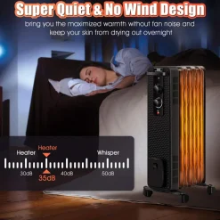 Tangkula 1500W Oil Filled Radiator Heater, Portable Space Heater Radiator w/ 3 Heating Modes & Adjustable Thermostat