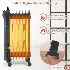 Tangkula 1500W Oil Filled Radiator Heater, Electric Space Heater with 3 Heating Modes