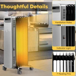 Tangkula 1500W Oil Filled Radiator Heater, Electric Space Heater with 3 Heat Settings