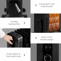 Tangkula 1500W Oil Filled Radiator Heater, Portable Space Heater Radiator w/ 3 Heating Modes & Adjustable Thermostat