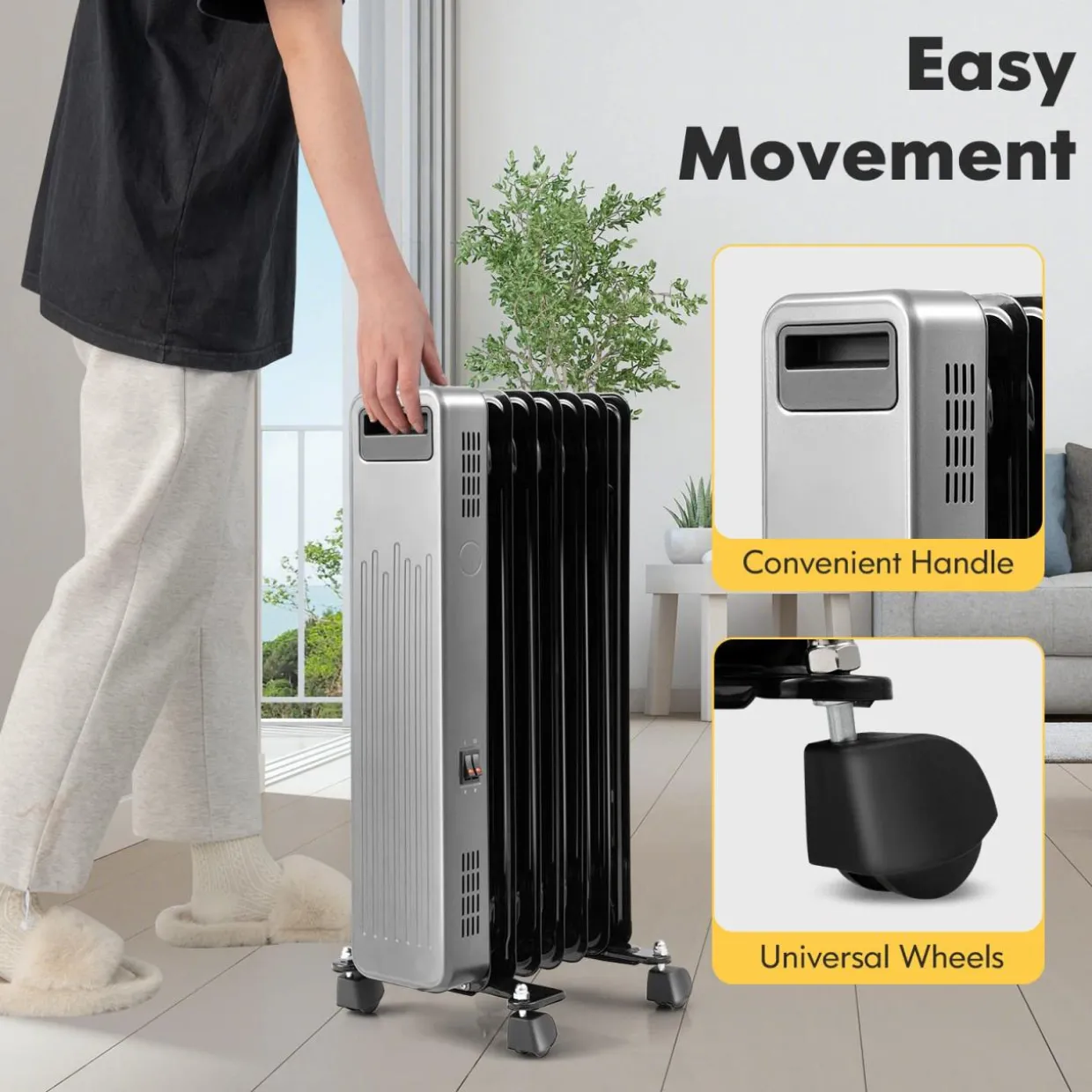Tangkula 1500W Oil Filled Radiator Heater, Electric Space Heater with 3 Heat Settings