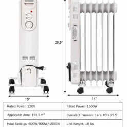 TANGKULA 1500W Oil-Filled Heater, Portable Radiator Heater with Adjustable Thermostat