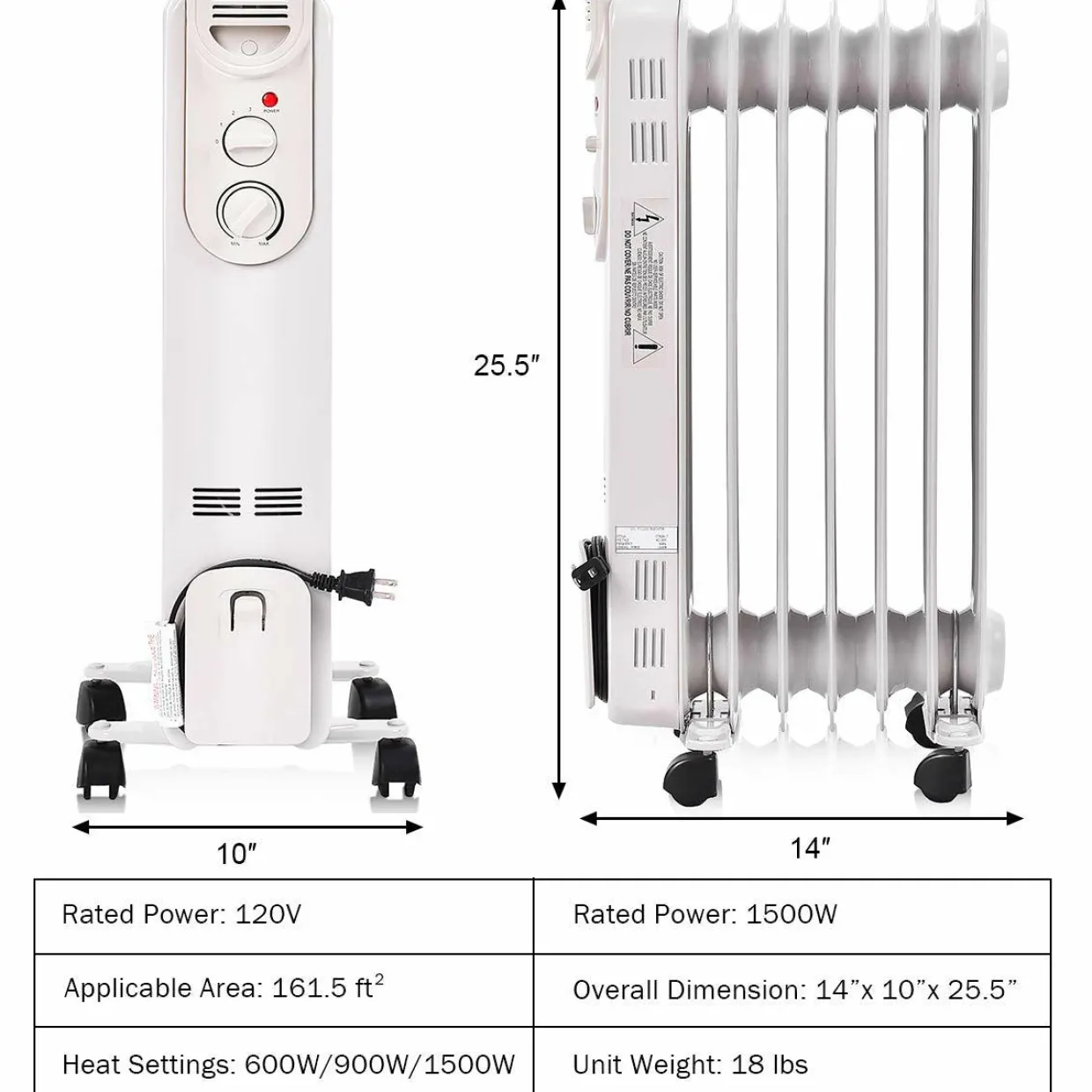 TANGKULA 1500W Oil-Filled Heater, Portable Radiator Heater with Adjustable Thermostat